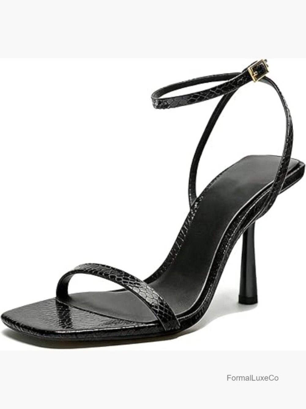 Strappy Square Toe Stiletto Heeled Sandals with Adjustable Ankle Buckle